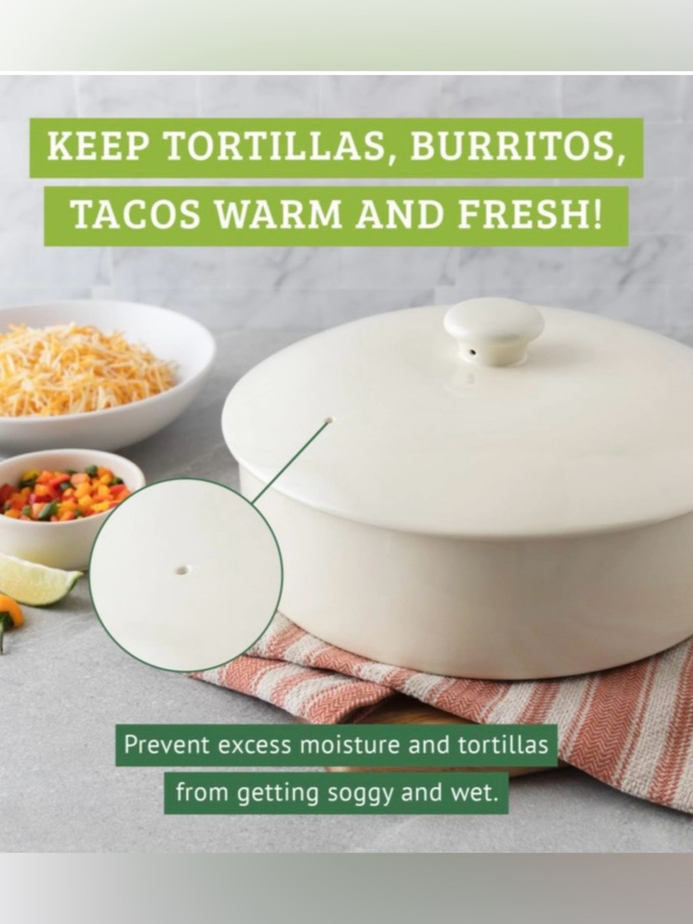 Kohl's Multicolor Ceramic Tortilla Warmer with Orange Lid - Picture 3 of 12